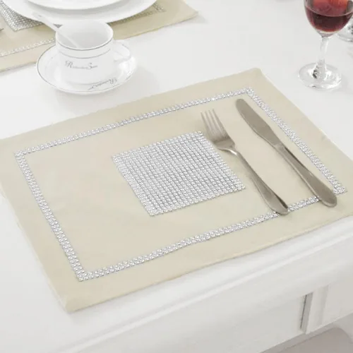 Miniatura 2 de HeMiaor Juego de 4 manteles individuales de lujo con tiras de diamantes de imitación para decoración del hogar, bodas, fiestas, 12 x 16 pulgadas