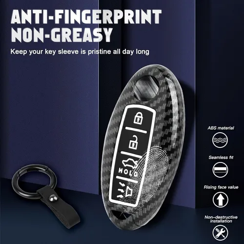 Miniatura 3 de x xotic tech Funda para llavero inteligente con patrón de fibra de carbono con llavero compatible con Infiniti EX FX X G JX M Q X Nissan Altima