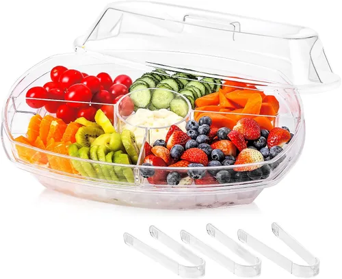 IVYHOME Bandeja para servir hielo de frutas, bandeja de verduras refrigeradas, plato de cóctel de camarones, plato para servir aperitivos para