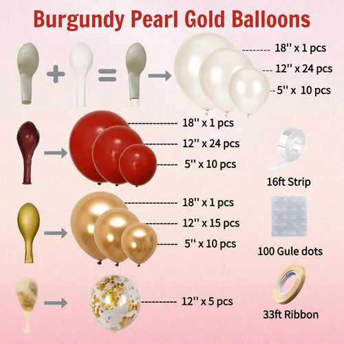 Miniatura 3 de Kit de arco de globos rojos y blancos, doble relleno blanco perla, borgoña, granate, rojo oscuro, juego de arco de globos para graduación 2026, San