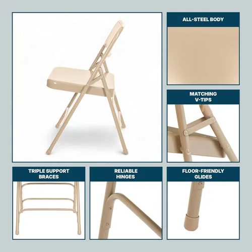Miniatura 9 de OEF Furnishings Serie OEF300 Sillas Plegables de Acero Premium de Servicio Pesado, Sillas Comerciales de Metal con Triple Refuerzo y Bisagras Beige