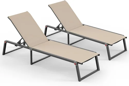 Miniatura 12 de Silla de Salón de Aluminio para Exterior, Sillas de Salón Plegables y sin Montaje para Patio y Piscina, Silla Reclinable de 5 Posiciones para Blanco