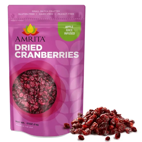 Miniatura 10 de Amrita Arándanos secos de 1 libra, endulzados con jugo de manzana, sin sulfuro, sin gluten, sin OMG, sin conservantes, empaquetados frescos
