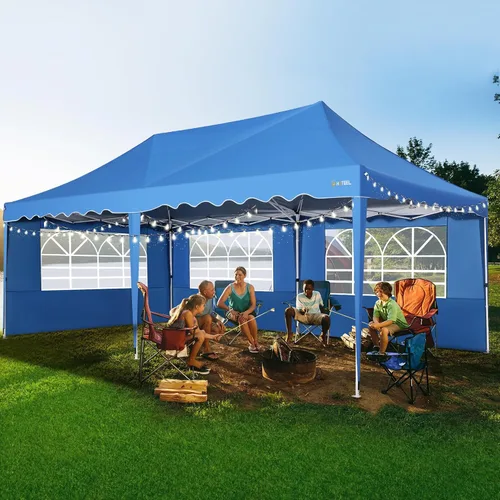 Miniatura 9 de HOTEEL Tienda de campaña desplegable para fiestas, toldo fácil de instalar de 10 x 20 pies con paredes laterales y ventanas de iglesia, tienda