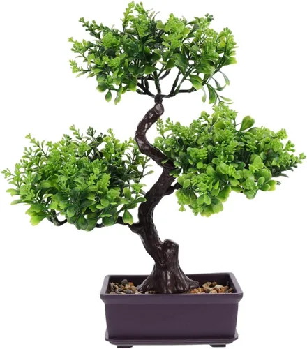 Cabilock Árbol Bonsái Artificial, Decoración de Plantas Bonsái Falsas en Maceta, Ornamento Realista de Pino de Bienvenida para Escritorio para Rojo