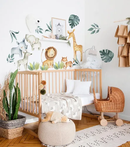 Miniatura 2 de Calcomanía de pared para niños, animales de safari, para guardería, animales africanos, extraíble, despegar y pegar, calcomanías de rey león