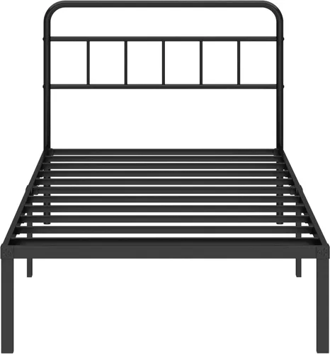Miniatura 3 de Base de cama individual con cabecera clásica, soporte de listones de metal resistentes, espacio de almacenamiento debajo de la cama, no necesita
