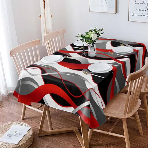 Miniatura 4 de Mantel rectangular impermeable, lavable, con líneas abstractas 3D en color negro, a prueba de aceite, para cocina, comedor, fiesta, vacaciones