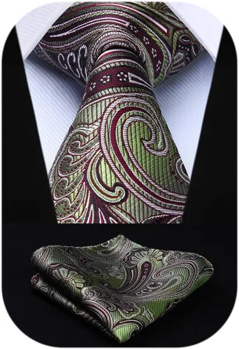 Miniatura 190 de HISDERN Corbatas para hombre, corbata de cachemira y bolsillo cuadrado tejido clásico floral para hombre, corbata de fiesta de boda