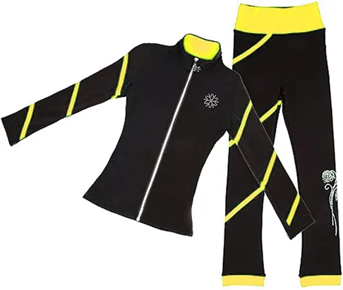 Miniatura 7 de LIUHUO Pantalones de chaqueta en espiral para patinaje artístico, pantalones de vellón para niñas, pantalones negros para mujer