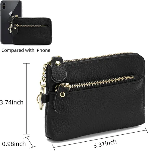 Miniatura 5 de ZOOEASS Monedero de cuero para mujer,Gran apertura para fácil acceso,Con correa de muñeca, Negro -, Monederos