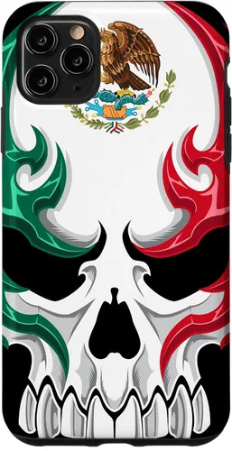 Miniatura 13 de iPhone 13 Pro Max Bandera de México - Estilo tribal de calavera mexicana - Funda hecha en México