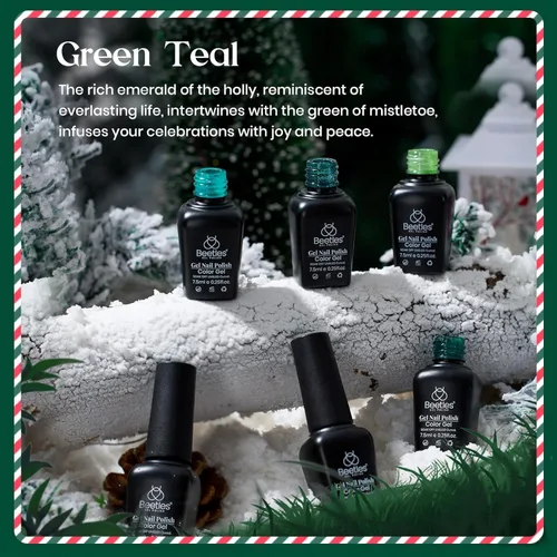 Miniatura 5 de Beetles - Juego Carnival Evergreen de 6 esmaltes de uñas de gel con purpurina, kit de 6 piezas con lámpara de remojo, aguacate, diseño de arte