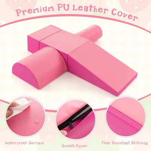 Miniatura 4 de Costzon 5 piezas de juguetes de escalada para niños pequeños, estructura de juego de bloques de espuma suave, escaladores para el desarrollo Rosa