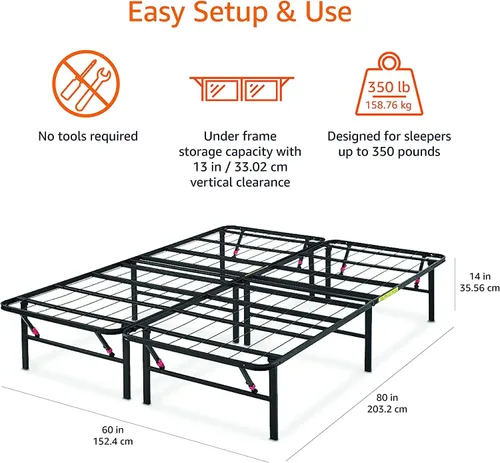 Miniatura 2 de Amazon Basics Base de cama con almacenamiento, plataforma de metal plegable, acero resistente, no necesita somier, 14 pulgadas de alto, instalación