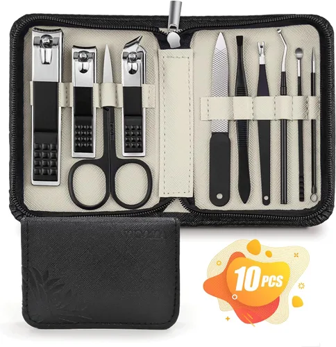WOAMA Juego de manicura - Kit de pedicura 10 en 1 con bolsa negra, kit de manicura para mujeres y hombres