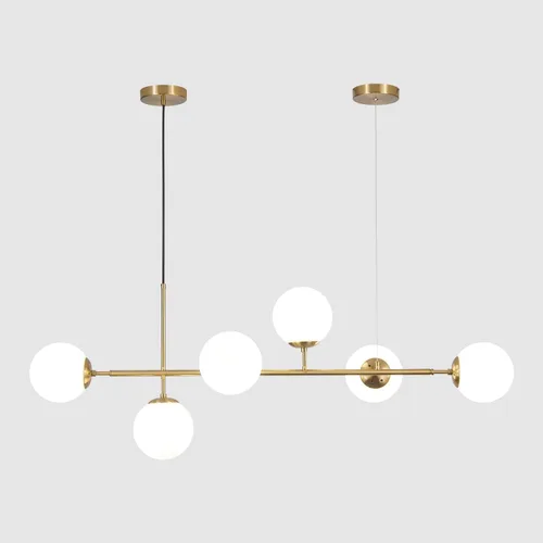 Miniatura 10 de KCO Lámpara colgante moderna de cristal de leche plateado de 6 luces, accesorio de lámpara colgante, candelabro, candelabro de níquel cepillado