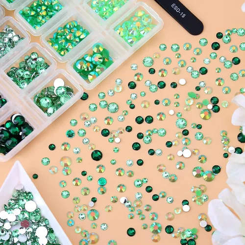 Miniatura 5 de 15000 unidades de diamantes de imitación de resina de la serie verde de 0.18 a 0.18 pulgadas, redondos sin termofijar, gelatina y parte inferior