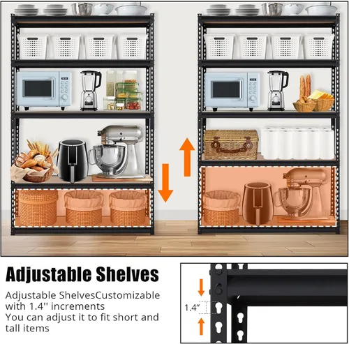 Miniatura 5 de GarveeHome Estantes de almacenamiento resistentes, 5 niveles de 48 x 24 x 72 pulgadas, estantería de almacenamiento ajustable para garaje, estante