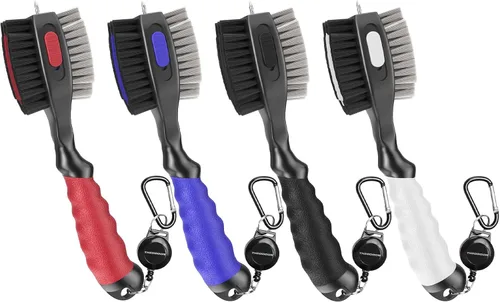 Miniatura 10 de THIODOON 2 Pack Golf Club Brushes and Groove Cleaner 2 ft Retractable Zipline Carabiner Golf Brush Head with Retractable Spike Comfortable Grip Golf