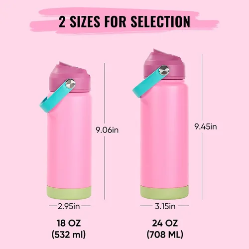 Miniatura 2 de Fijinhom Botella de agua aislada de acero inoxidable de 18 oz, de boca ancha, de doble pared, con vacío, con pajita de silicona, a prueba de sudor