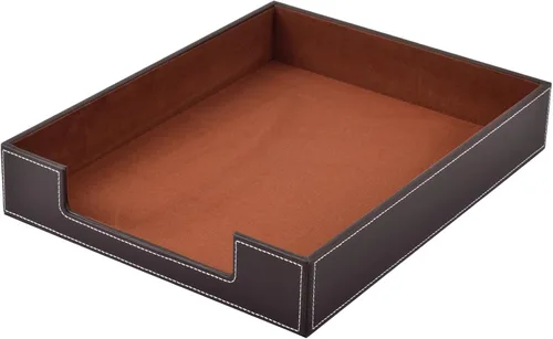 Miniatura 11 de Bandeja de cartas de cuero, organizador de escritorio para suministros de oficina, correo, archivos de papel, revistas, joyería, cosméticos, lujoso