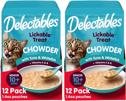 Miniatura 11 de Hartz Delectables Chowder - Golosinas húmedas para lamer para gatitos, gatos adultos y adultos mayores, pollo y atún, 1.4 onzas (paquete de 12)