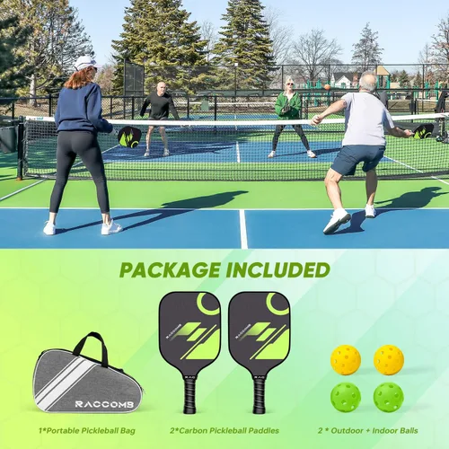 Miniatura 7 de Paletas de pickleball de fibra de carbono, juego de 2 palas de pickleball de grafito, núcleo de panal de polímero, 4 bolas de pickleball, agarre