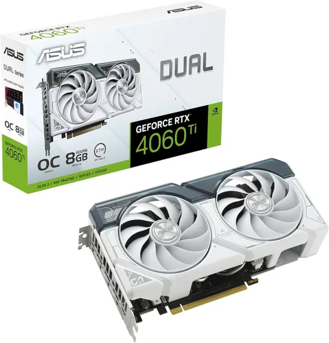 ASUS Dual GeForce RTX™ 4060 Ti White OC Edition 8GB GDDR6 (PCIe 4.0, 8GB GDDR6, DLSS 3, HDMI 2.1, DisplayPort 1.4a, diseño de ventilador de