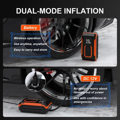 Miniatura 4 de ZSX Inflador de neumáticos, compresor de aire portátil, bomba de aire inalámbrica de 150 PSI para neumáticos de automóvil, doble potencia, batería