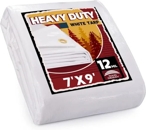 Miniatura 43 de RAINDEWAY Lona blanca resistente de 12 mil de 12 x 20 pies, resistente a los rayos UV, impermeable, resistente a la intemperie, con ojales de metal