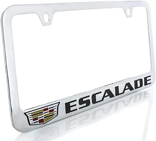 Miniatura 6 de Cadillac Escalade con marco de placa de matrícula de zinc con cresta y acabado negro brillante (4 agujeros)