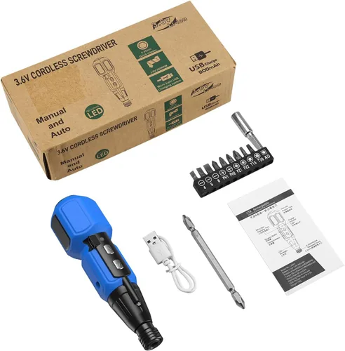 Miniatura 9 de LOFICOPER Juego de destornilladores eléctricos, mini kit de destornilladores inalámbricos con soportes para puntas, luz de trabajo LED, cable de Azul