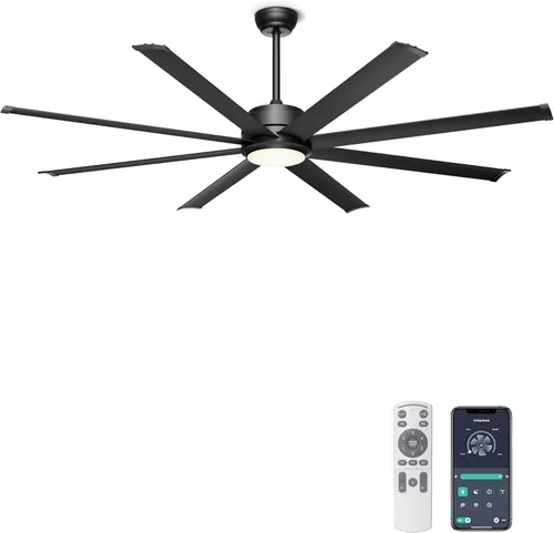 Miniatura 12 de Ohniyou Ventilador de techo de 60 pulgadas sin luz, control remoto de ventilador industrial y control por aplicación, motor de CC silencioso, Negro