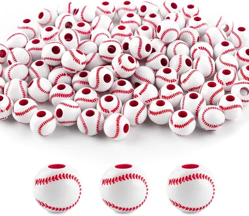 Miniatura 13 de AUEAR, 50 piezas de cuentas de béisbol de 12 mm para hacer joyas deportivas, collar, pulsera, decoración artesanal, accesorios