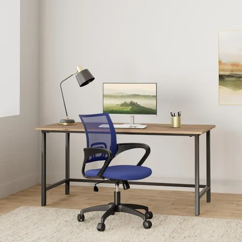 Miniatura 2 de Silla ergonómica de oficina para el hogar, silla de escritorio de malla con respaldo medio, silla de computadora con soporte lumbar, reposabrazos