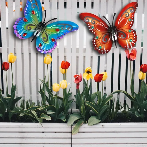 Miniatura 2 de 2 piezas de mariposas de metal para valla de patio, decoración de jardín, mariposa grande de 14 pulgadas para patio al aire libre, patio, balcón