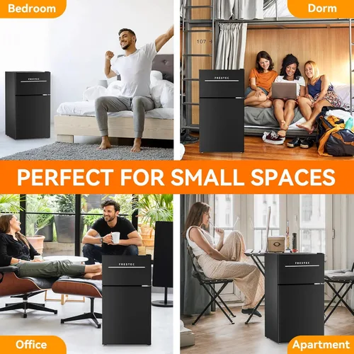 Miniatura 9 de Mini nevera con congelador de 3.2 pies cúbicos, refrigerador y congelador de 2 puertas, mininevera pequeña para dormitorio, oficina en casa