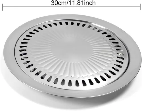 Miniatura 2 de Sartén coreana para barbacoa para estufa, sartén redonda de acero inoxidable de 11.81 x 1.1 pulgadas, placa de parrilla de campamento