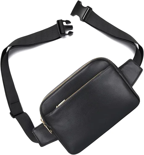 Miniatura 6 de Cangurera para hombres y mujeres, cangurera de cuero con estilo cruzado, bolsa pequeña de diseñador, Negro2, Riñonera de cuero para hombre y mujer