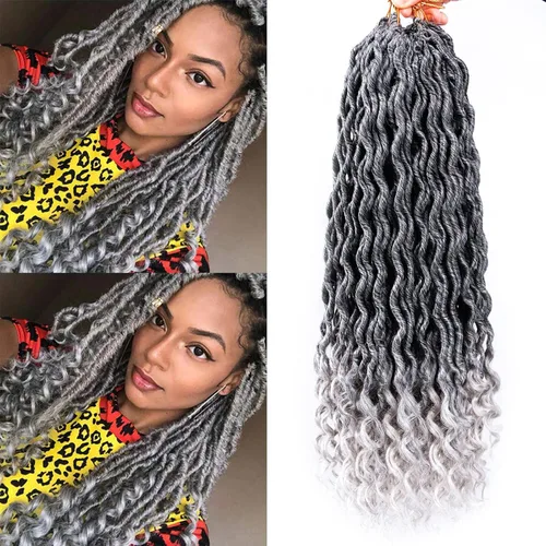 Miniatura 10 de Cabello de Ganchillo Goddess Locs - 8 Paquetes de 12 Pulgadas de Cabello Rizado Faux Locs de Ganchillo para Mujeres Negras, Cabello Rizado 1B-30#