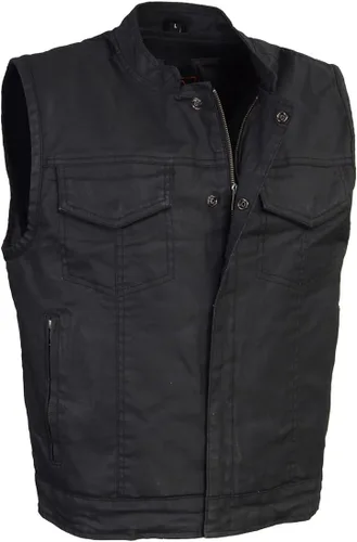 Milwaukee Leather MDM3025 - Chaleco de motociclista con revestimiento encerado negro para hombre, estilo club, con cuello de camisa y cuello de