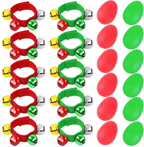 Miniatura 8 de Augshy 24 paquetes de instrumentos musicales agitadores para niños, 12 paquetes de coctelera de huevos y 12 paquetes de muñequera Jingle Bells