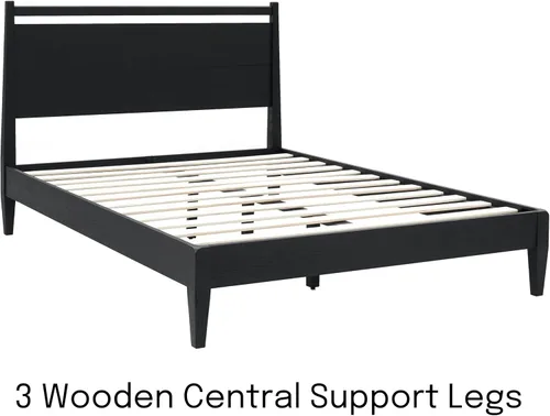 Miniatura 4 de NTC Adept Marco de cama de madera con cabecero, base de madera de roble macizo y caucho con listones silenciosos y soportes centrales de madera