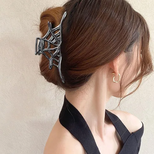 Miniatura 4 de Accesorios para el cabello de Halloween de metal negro – Pinzas para el cabello de telaraña y horquillas para mujeres y niñas, clips antideslizantes