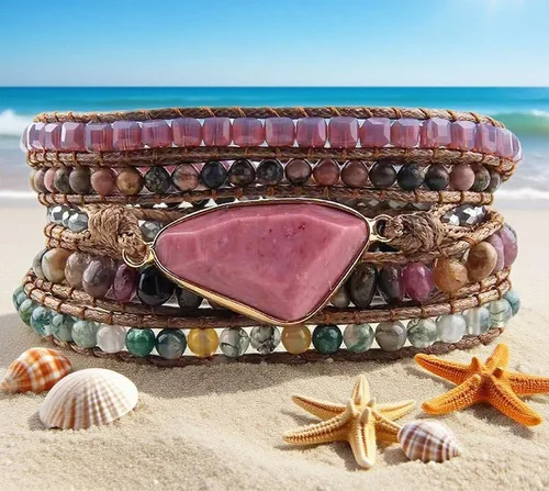 Miniatura 111 de ZOSOJONA - Pulseras bohemias hechas a mano de piedra natural, que dan vuelta, con cuentas de cristal de turquesa