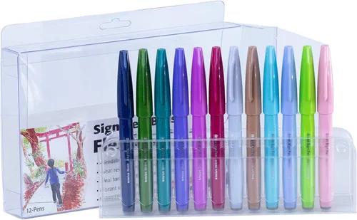 Miniatura 2 de Pentel Arts Sign Pen - Rotulador con punta de pincel, colores surtidos, caja de 12 unidades (SES15C2PC12)