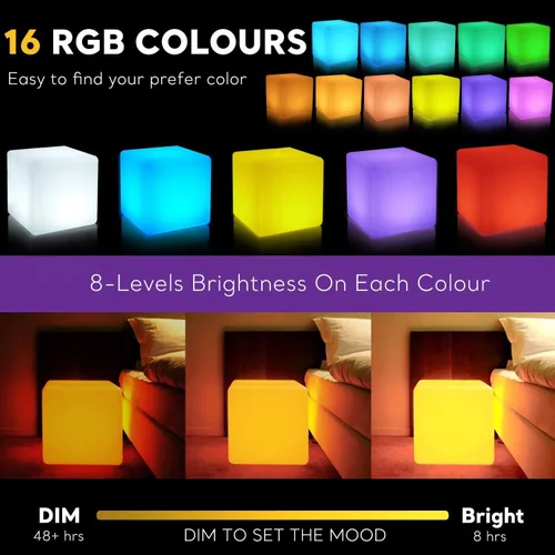 Miniatura 3 de Silla de cubo LED de 20 pulgadas, Mesa de Luz de Cubo LED Inalámbrica Recargable, cubos de luz brillantes de 16 colores, lámpara de pie impermeable