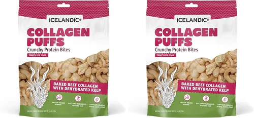 Miniatura 8 de Icelandic+ Colágeno Puffs: Colágeno de carne al horno con piel de bacalao, 2.5 onzas, golosinas para perros medianos y grandes, bocadillos