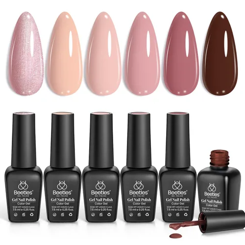 Miniatura 29 de Beetles - Juego de esmaltes de uñas de gel para boda, 6 colores, color nude, rosa, malva, blanco, con brillantina, para remojar con luz UV LED, arte